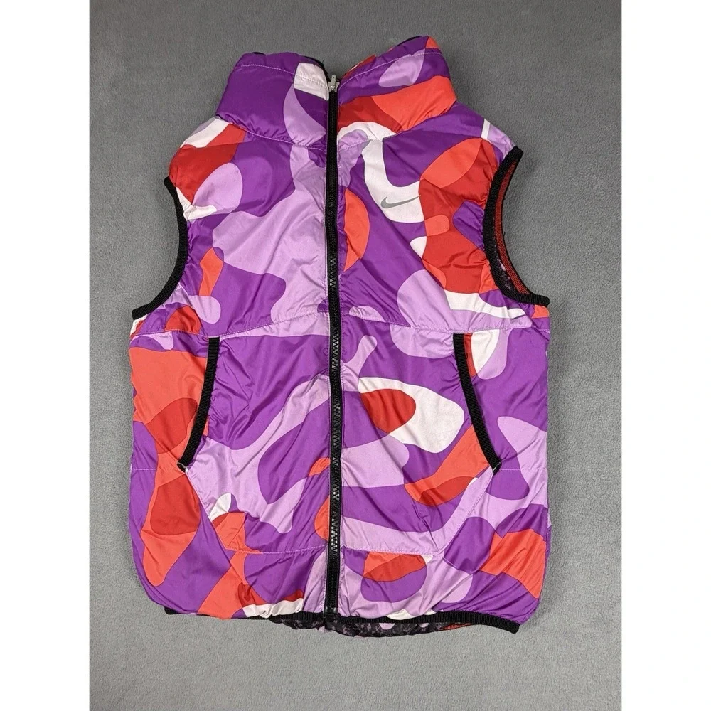 Nike Reversible Puffer Vest Women Medium Orange Camo Pattern Insulated